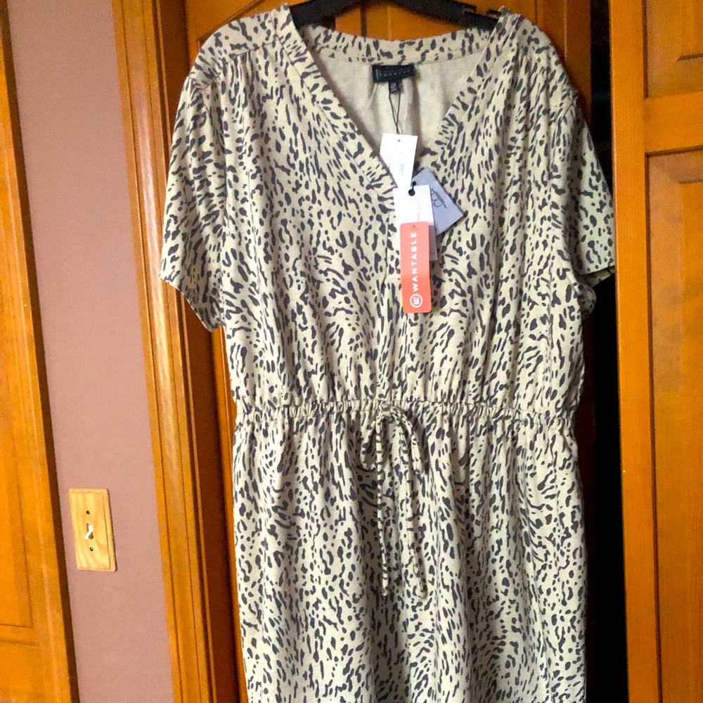 Drawstring animal print dress